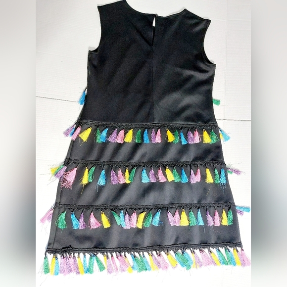 Black New York & Company Stretch Bodycon Multicolored Party Tasseled‎ Dress Sz L - Picture 6 of 8